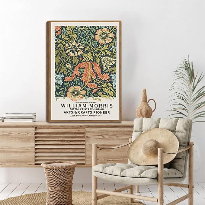 ILLBDR William Morris Framed Wall Art Vintage Aesthetic Canvas Wall Art Set of 3 Colorful Floral Prints Botanical Artwork Modern Gallery Pictures Decor for Bedroom Living Room 16x24 Inch
