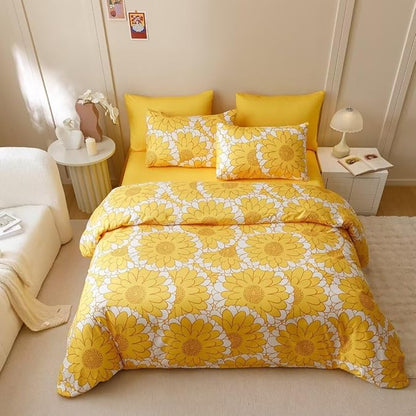 CLOTHKNOW Yellow Sunflower Comforter Set California King Yellow White Bedding Comforter Sets Light Yellow Comforter Yellow Flower Comforter Lightweight