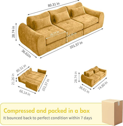 101.6" Modular Sectional Cloud Sofa,Floor Boneless Couch, 4-in-1 Folding Convertible Sofa Bed, Modular Cushion Couch,Suitable for Living Room,Bedroom and Recreation Room(Yellow)