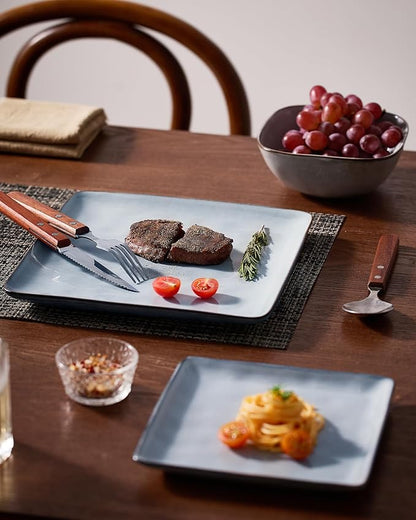 Famiware Dinnerware Sets for 4, Ocean Square 12-Piece Kitchen Plates and Bowls Sets, Reactive Glaze, Microwave and Dishwasher Safe, Scratch Resistant, Grey