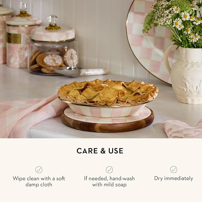 MACKENZIE-CHILDS Enamel Oval Platter, Serving Plate for Entertaining, Medium, Pink-and-White Rosy Check