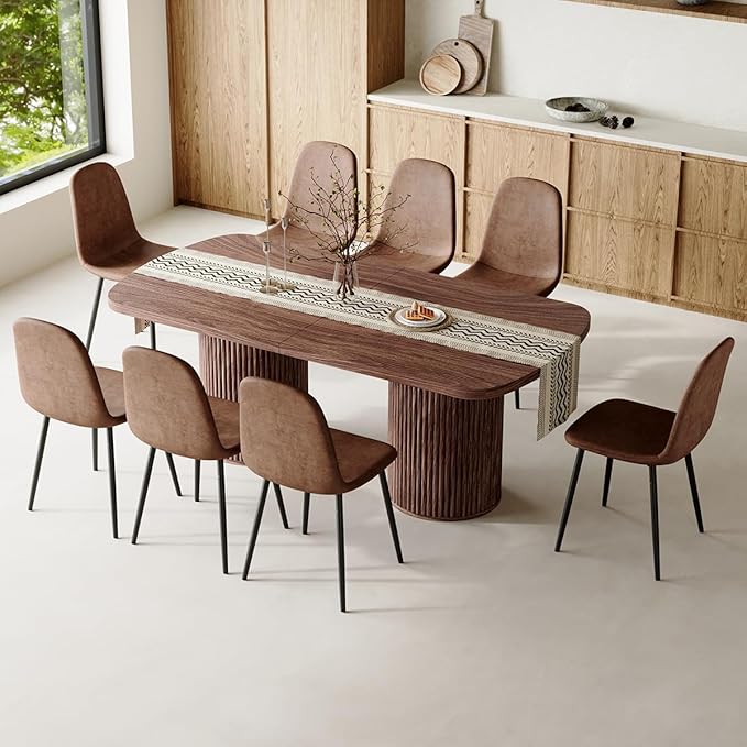 79" Dining Table Set for 8,Large Rectangular Kitchen Table Set for 8 with Cushioned Chairs,Modern Mid-Century Wood Dining Room Table Set,Ideal for Dining & Gatherings (Walnut)