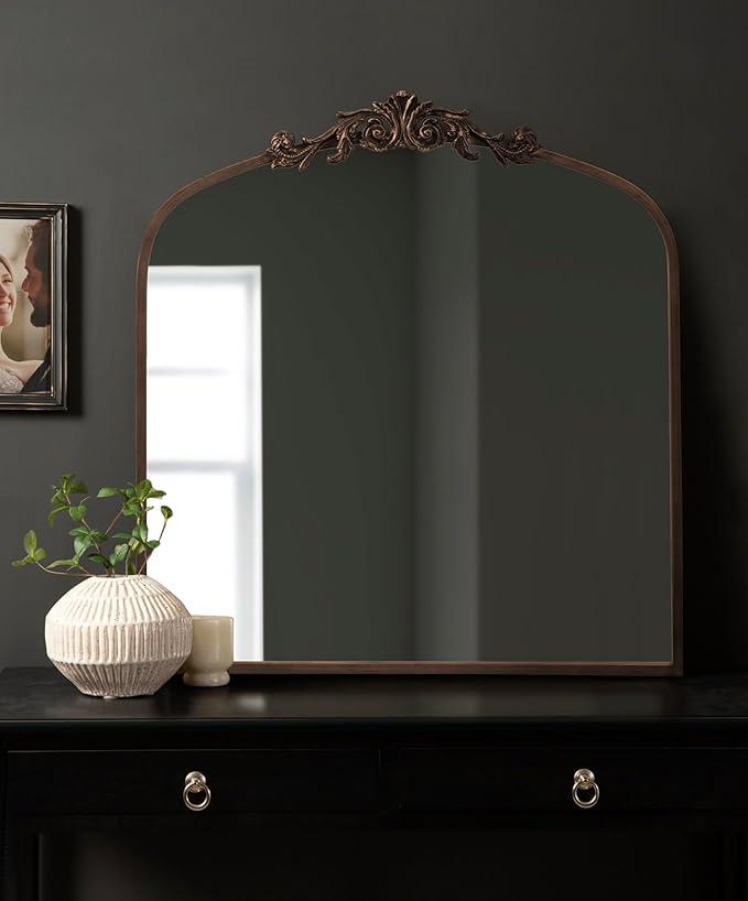 Kate and Laurel Arendahl Ornate Traditional Square Arched Mirror; 28 x 30; Bronze; Decorative Baroque Style Vintage Arch Mirror with Wide Frame and Crown