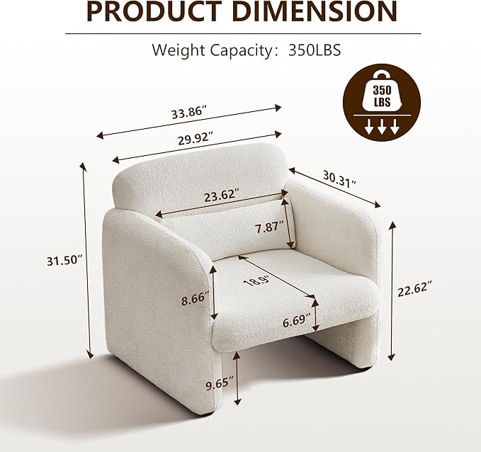 33.86" Accent Chairs, Modern Upgrade Sherpa Fabric Arm Chair Comfy Upholstered Armchair Leisure Single Sofa Chair with a Waist Pillow for Bedroom, Office and Living Room
