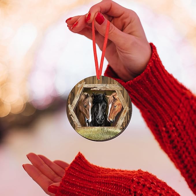 OASSIE Christmas Horse Gifts for Women Men - Ceramic Ornaments 2025 for Tree Decorations - Horse Ornament Gifts for Animal Lovers, Farm House Christmas Decorations, Farm Animal Decor