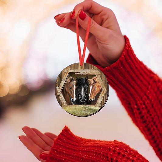 OASSIE Christmas Horse Gifts for Women Men - Ceramic Ornaments 2025 for Tree Decorations - Horse Ornament Gifts for Animal Lovers, Farm House Christmas Decorations, Farm Animal Decor