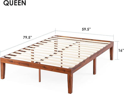Mellow Naturalista Classic 16 Inch Solid Wood Platform Bed with Wooden Slats, Cherry, Queen