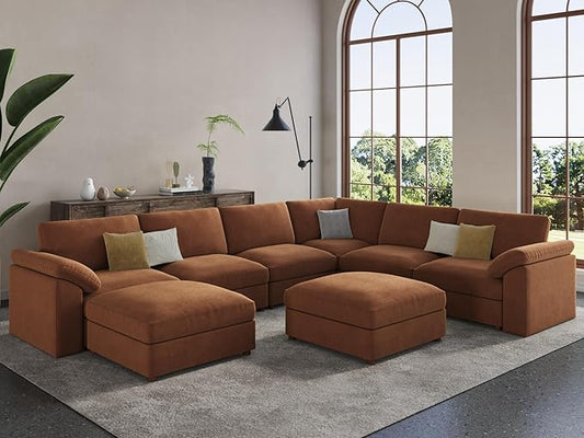 EASE MOOSE Oversized Sectional Modular Sofa,Chenille Large u Shape Sectional Couch Wide Deep Brown Modular Sofa Couch