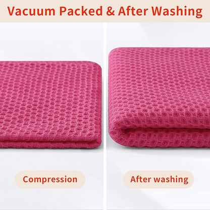 Homaxy 100% Cotton Kitchen Towels and Dishcloths Set, 12 x 12 Inches and 13 x 28 Inches, Set of 10 Bulk Kitchen Towels Set, Ultra Soft Absorbent Dish Cloths for Washing Dishes, Hot Pink