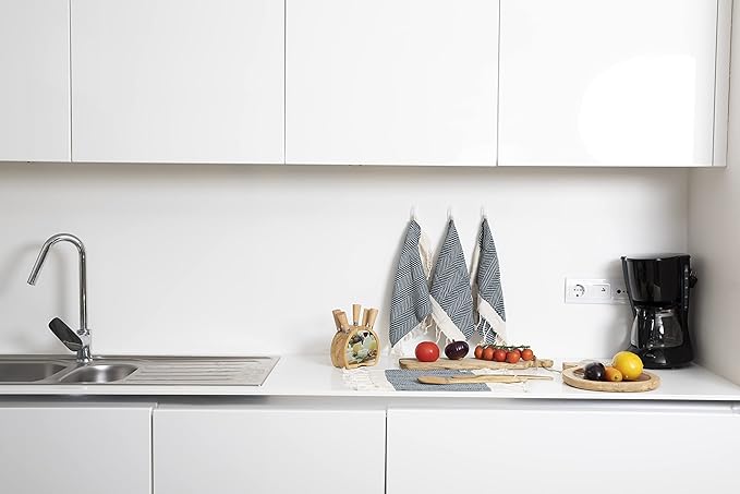 SMYRNA TURKISH COTTON Herringbone Series Kitchen Dish Towels Pack of 6, Machine Washable Wash Cloths, Ultra Soft, Absorbent, Prewashed and Quick Dry Turkish Dish Towels, 12x12 Inch (Navy)