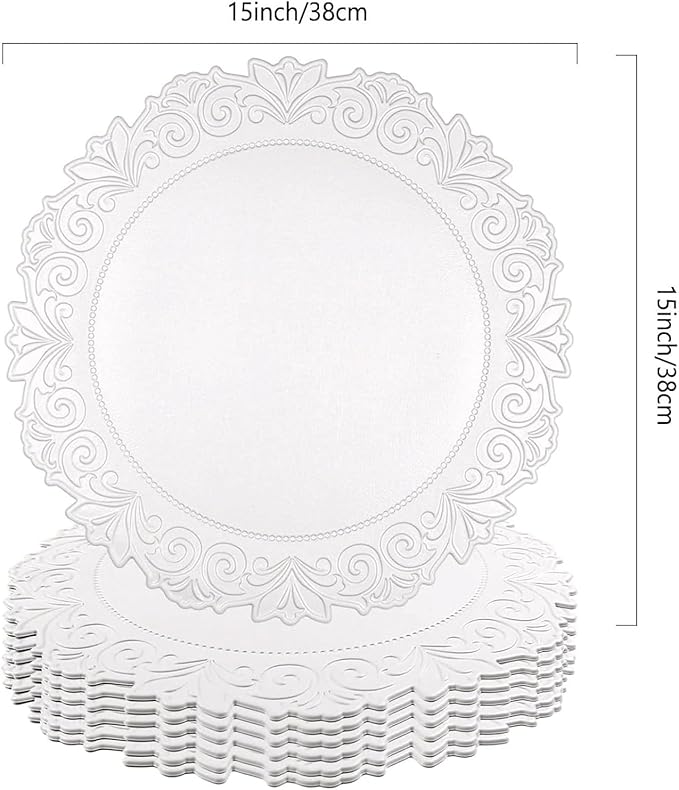 Noctiflorous Round Faux Leather 15 Inch Placemats Set of 6 Waterproof Wipeable Heat Resistant Tablemat for Dining Table Kitchen Non Slip Washable Oilproof Table Place Mat(White, 6)