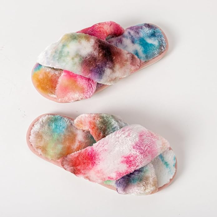 Women's Slipper Memory Foam Cross Band Fuzzy Slippers Open Toe Cozy House Slippers Cozy Plush Bedroom Indoor Outdoor