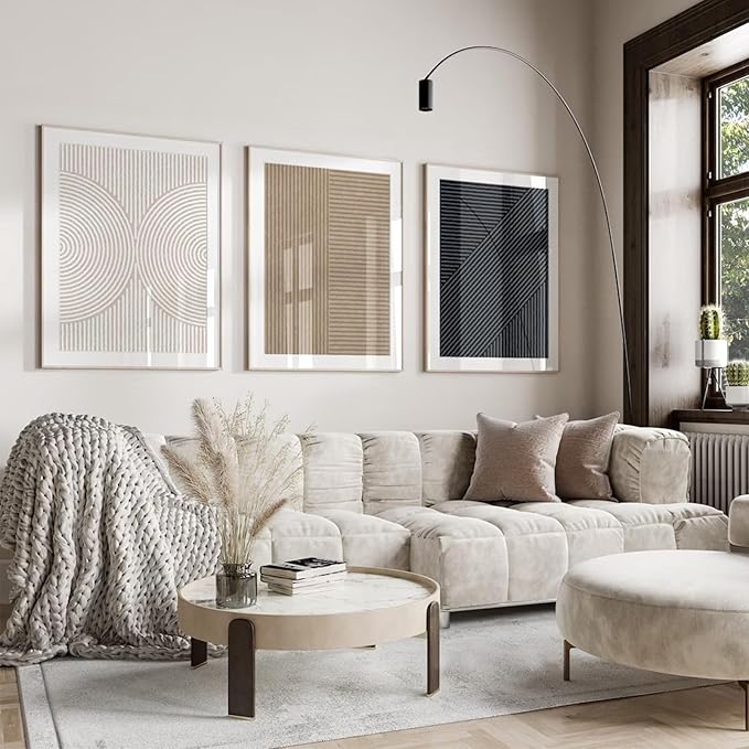 Modern Abstract Pictures Wall Art Boho Neutral Canvas Wall Art Minimalist Line Wall Decor Black Brown Artwork Abstract Modern Painting Prints for Living Room Bedroom 16x24 Inch Unframed Set of 3