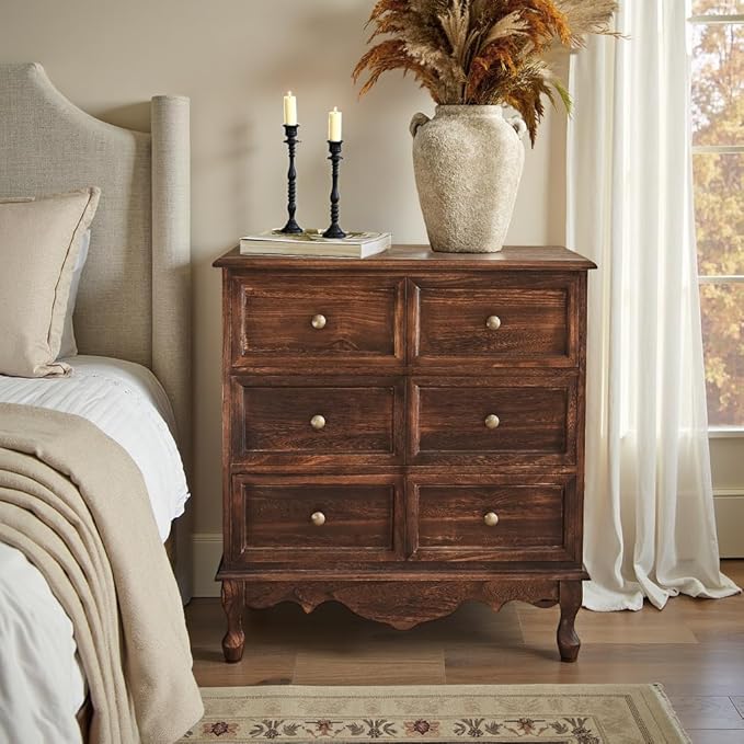 HULALA HOME 3 Drawer Nightstand with Charging Station Drawer Organizer with Wood Legs Farmhouse Solid Wood, Walnut