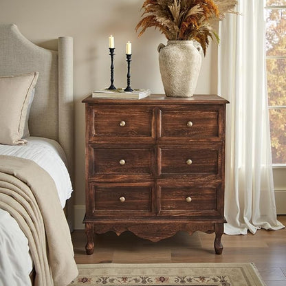 HULALA HOME 3 Drawer Nightstand with Charging Station Drawer Organizer with Wood Legs Farmhouse Solid Wood, Walnut