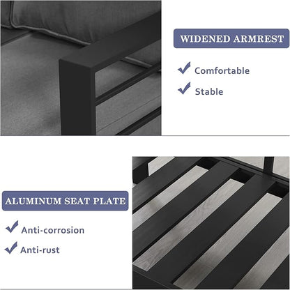 Wisteria Lane Patio Furniture Aluminum Loveseat, All-Weather 2 Seats Outdoor Chair, Gray Metal Chair with Dark Grey Cushions