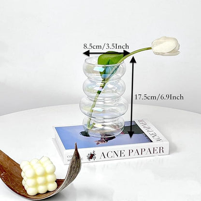 BLOFLO Transparent Glass Hydroponic Flower Vase, 7-Inch Iridescent Clear Glass Vase, Four-Layer Geometric Glass Floral Vase for Home Décor, Modern Bubble Glass Vase for Home Office Wedding Table