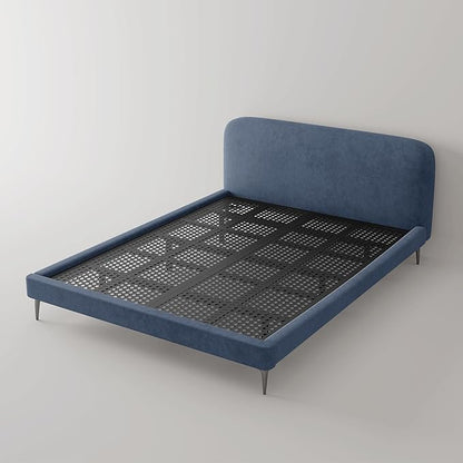 Acanva Modern Minimalist Upholstered Platform Bed Frame with Headboard, Mattress Foundation Base with Metal Slats Support, No Box Spring Needed, Non-Slip, Blue, Queen Size