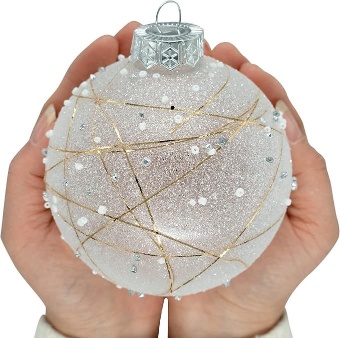 XmasExp Christmas Ball Ornaments Set, Shatterproof Christmastree Decorations,6ct Large Plastic Hanging Ornaments,100mm/4,White