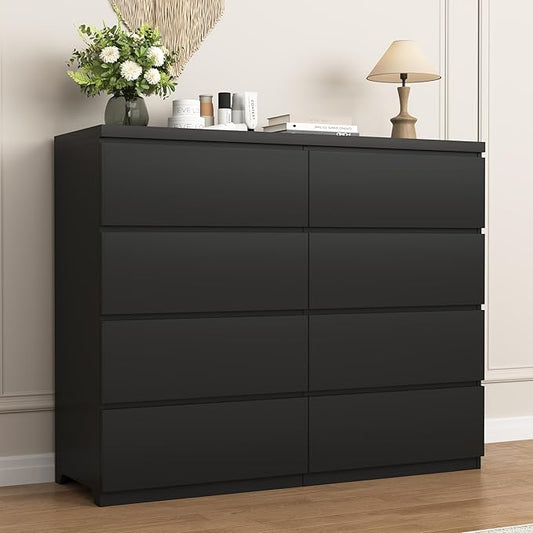 Dresser for Bedroom,Modern Large Wood Dresser,8 Chest of Drawers,Living Room,Hallway,Entryway,TV Stand Drawer Organizer(Black)