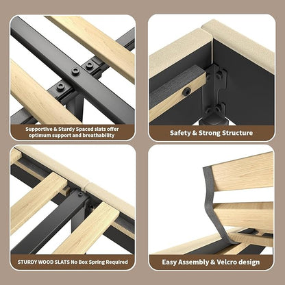 Queen Size Bed Frame with Headboard, upholstered Bed Frame Queen Size, Teddy Soft Boucle Fabric, Soft Cloud Marshmallow Shape Upholstered Headboard, No Box Spring Needed, Noise Free (Beige)