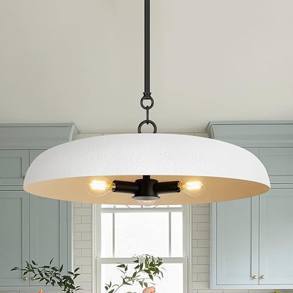 LamQee 20 Inch Oversized Large Pendant Lights, 3-Lights Textured White Modern Dome Chandelier, Rustic Metal Pendant Lighting Fixture Ceiling Hanging for Kitchen Island, Dining Room Over Table, Bar