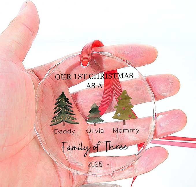 Shaant Personalized Christmas Glass Ornaments 2025, Family of Four Ornaments, Personalized New Baby's First, Family of 3, 4, 5, 6 First Christmas Ornament
