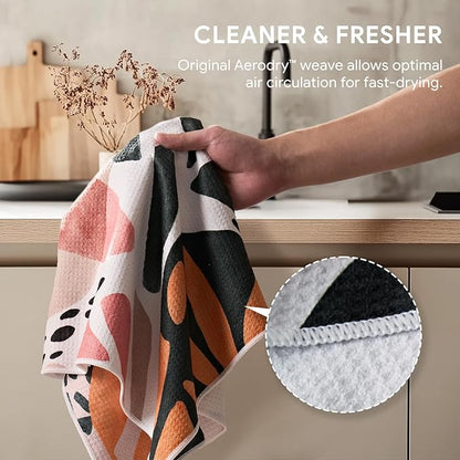 RECYCO Waffle Kitchen Towels Set of 2 Quick Dry Microfiber Sustainable Lightweight Hand Towels Boho Oasis 16x28