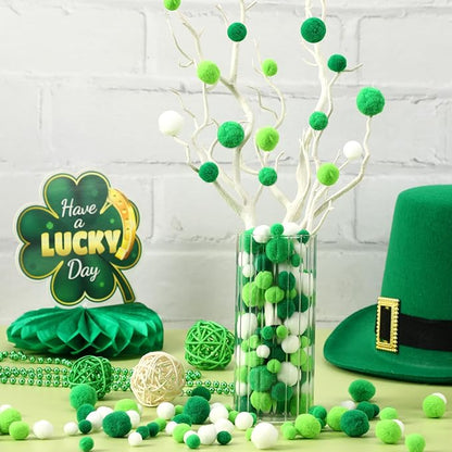 UPINS St. Patrick's Day Pom Poms Balls,600 Pieces Green Pom Poms Mixed Sizes Pompoms for Crafts Making DIY Spring St. Patrick's Day Party Decorations Supplies (3 Sizes)