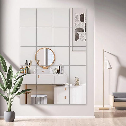 Home Gym Wall Mirror, 14"x12"x4PCS Full Length Home Gym Workout Mirror for Garage, Bedroom, Living Room, Over The Door