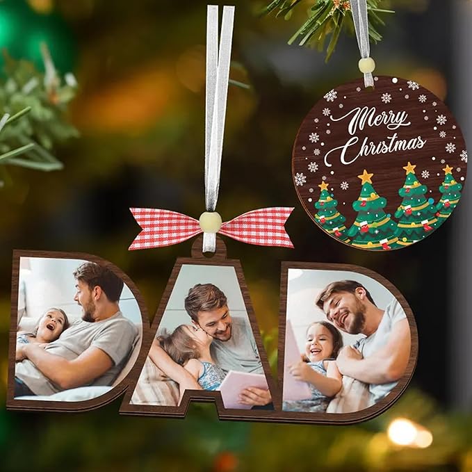 Custom Dad Photo Ornament 2025, Dads Christmas Ornaments, Papa Photo Collage, Personalized Wooden Family Ornament 2025, Special Dads Gift, for Papa, New Dad Gift