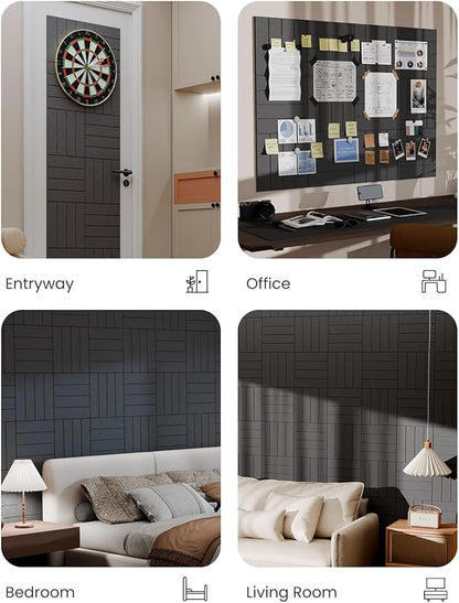 Bumusty Large Cork Board Alternative-47 x35 Felt Bulletin Board Tiles, with 30 Pushpins, 70 Adhesive Tabs, 12-Pack Slat Wall Paneling, Cork Boards for Office Push Pin Board Felt Board-Charcoal Gray