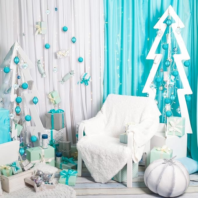 Zomiboo 12 Pcs Turquoise Green Glass Christmas Ball Ornaments Set 3.15" Hanging Shatterproof Glass Bulbs for Christmas Tree Baubles Bulk for Holiday Xmas Tree Decorations Gifts