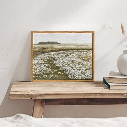 KBKBART Framed Vintage Wall Art Prints, Retro Countryside Flower Field Nature Wilderness Canvas Painting Farmhouse Decor Wall Art, Rustic Landscape Wall Decor for Bathroom, Bedroom Living Room,