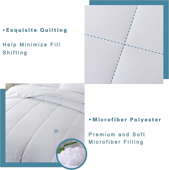 DOWNCOOL King Size Comforter Set -All Season Bedding Comforters Sets with 2 Pillow Cases -3 Pieces Bed Set Down Alternative King Bedding Set -White King Comforter Set(102"x90")