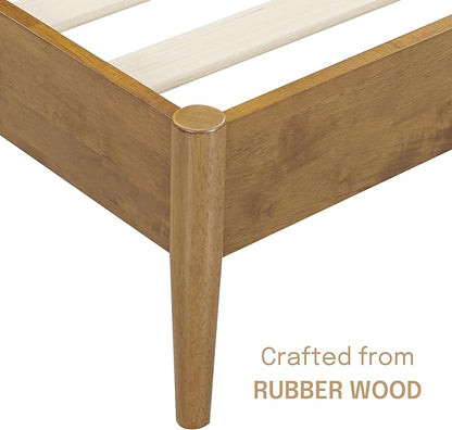 NTC Lupin Wooden Bed Frame with Headboard, Solid Oak and Rubber Wood Foundation with Silent Slats and Wood Central Supports, 1000 Lb Capacity, King - Teak Look