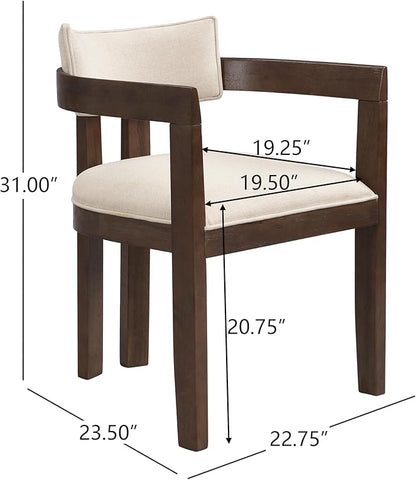 Christopher Knight Home Falcon Fabric Upholstered Dining Chairs Set of 2, Modern Wooden Dining Curved Backrest Kitchen Side Chair, Living Room for Extra Seat, Walnut+Beige