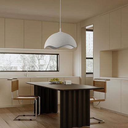 JAYMP 40cm Modern Pendant Light for Dining Room Kitchen Island Light Hanging Lamp E26 Base Japanese Wabi-Sabi Style Bird Nest Shape Lighting Fixture,1 Pack(Matte White,D Shape, 40cm/15.7inch)