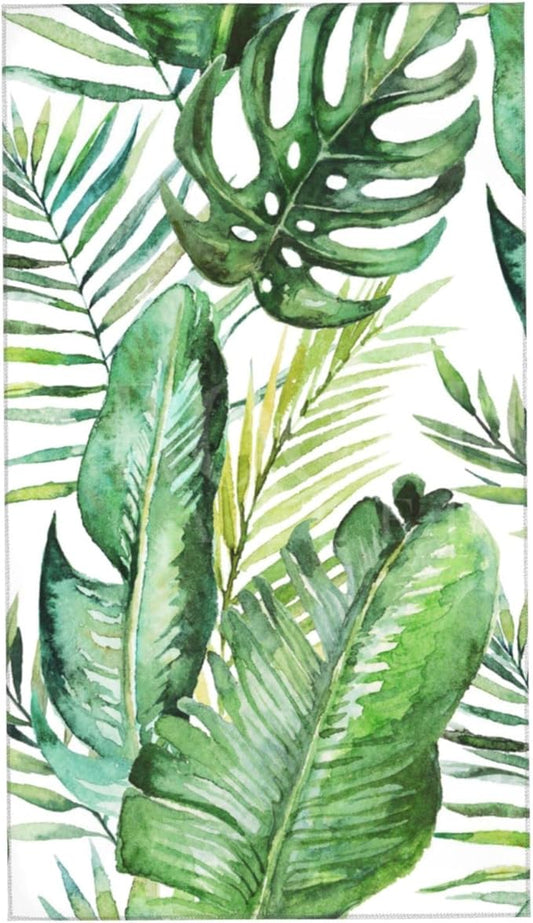 Palm Hand Towels Set of 2 Small Decorative Kitchen Dish Guest Towels Absorbent 15.7x27.5 Green Palm Leaves