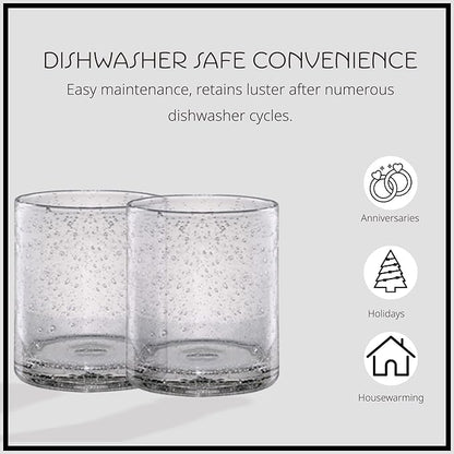 Artland 14oz Double Old Fashion Glass, Set of 4 | Iris Seeded Design, Clear | Drinking Glass for Parties and Everyday Use - Mojito, Whiskey, Cocktail | Glassware & Barware Essentials
