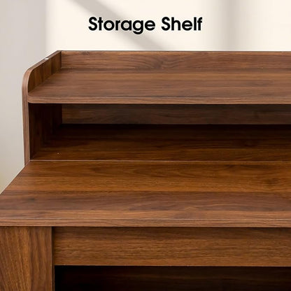 21''- 98.43'' Extendable Dining Room Table, Expandable Dining Table, Modern Large Table, for 2-9 Person(with Shelf), Walnut Brown