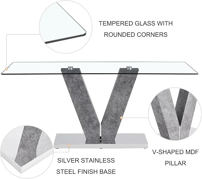 71" Glass Dining Table Set for 4, 5-Piece Table Set, Kitchen Table and 4 PU Leather Chairs, Dining Table Set Ideal for Living Room