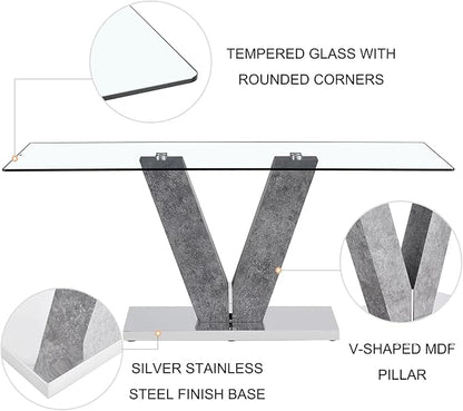 71 Inch Glass Dining Table Set for 6, Kitchen Table and 6 PU Leather Chairs, Dining Table Set Ideal for Living Room