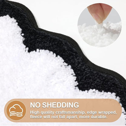 ORTIGIA Cute Scalloped Bathroom Rugs Non Slip Washable, Quick Dry Absorbent Plush Microfiber Bath Mats, Fun White and Black Bathmat for Bath Room Bathtub Shower, Floor for Sink Bedroom, 20x32