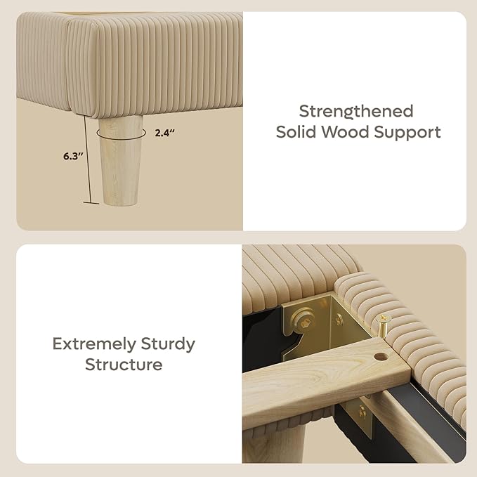 Bestier Full Bed Frame with Adjustable Headboard, LED Lighting, Vertical Channel Tufted Corduroy Upholstered, Solid Wooden Slats Support, No Box Spring Needed, Never Squeaks, Easy Assembly, Taupe