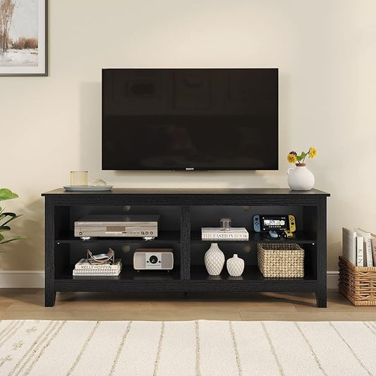 Panana TV Stand, Classic 4 Cubby TV Stand for 60 inch TV, Entertainment Center Media Television Stand for Living Room Bedroom (Black, 55 inch)