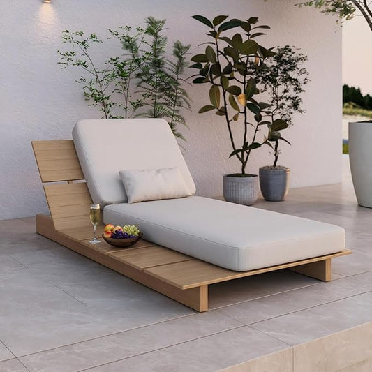 Acanva Patio Chaise Lounge Outdoor Chair with Comfy Cushion, Aluminum Reclining Outdoor Chairs with 5-Position Adjustable, for Poolside, Balcony, Yard, Teak+Light Khaki, 1 pc