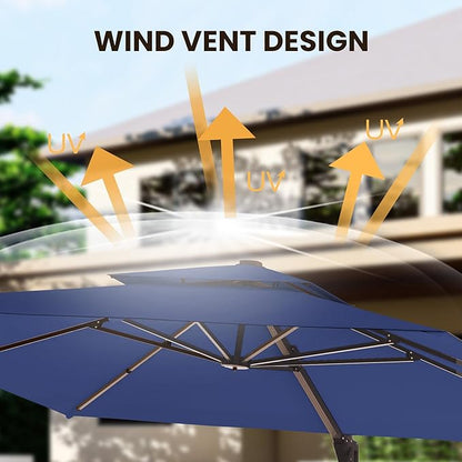 9' X 12' Cantilever Patio Umbrella Outdoor Heavy Duty Double Top Windproof Rectangle Offset Umbrellas with 360-degree Rotation for Pool Deck Backyard, Navy