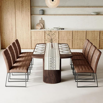 79" Dining Table Set for 8,Large Rectangular Dining Table Set for 8 with Cushioned Chairs,Modern Mid-Century Wood Dining Room Table Set for 8,Ideal for Dining & Gatherings (Walnut)