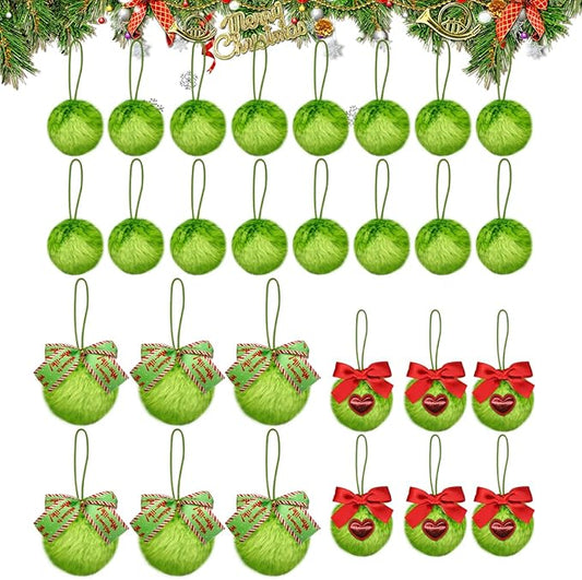 28 Pcs Lime Green Furry Christmas Ball Ornaments for Christmas Tree Hanging Decorations, Soft Pom Pom Ball Ornaments for Home Birthday Party Supplies Fireplace Mantel Wall Decor